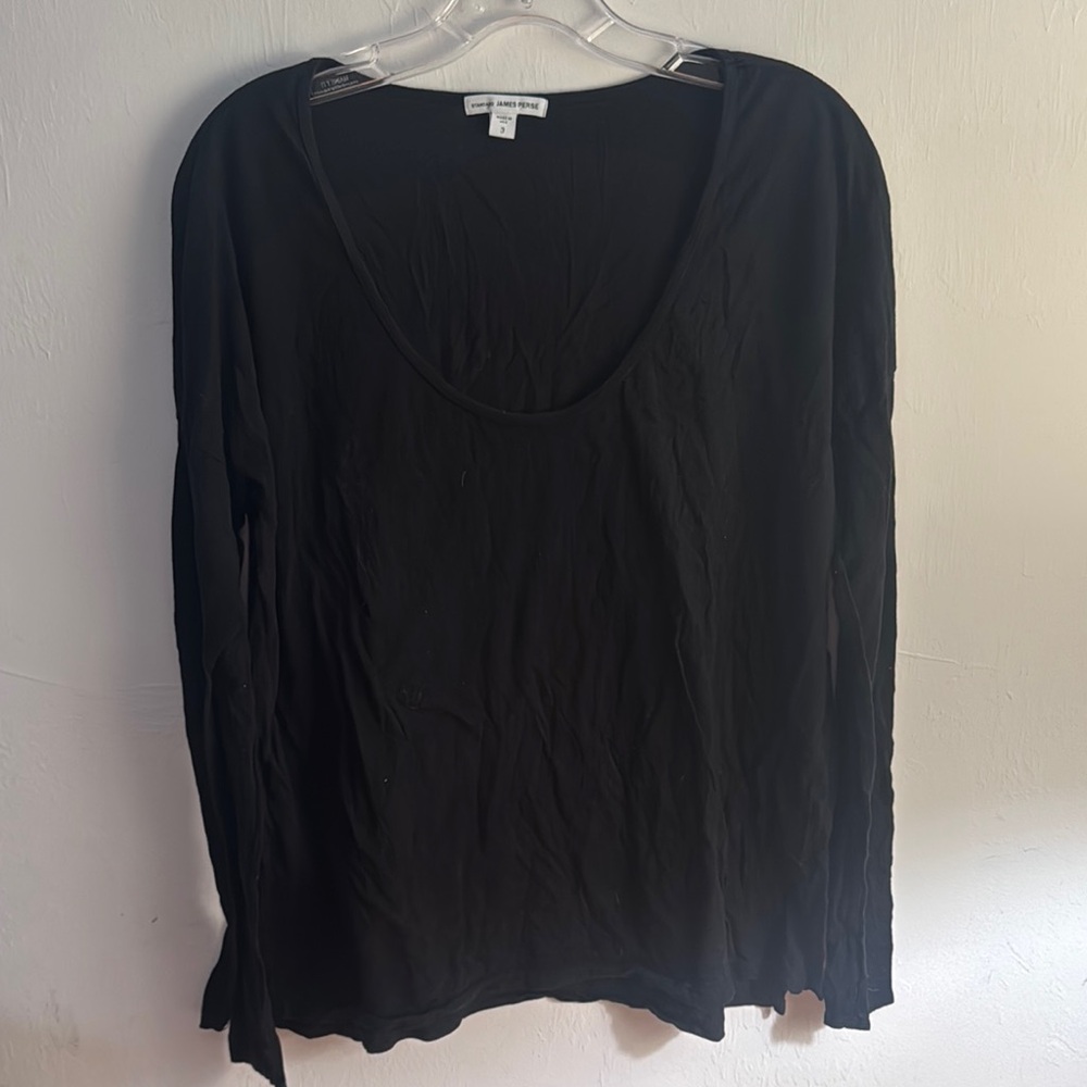 James Perse Classic Black Scoop Neck Blouse